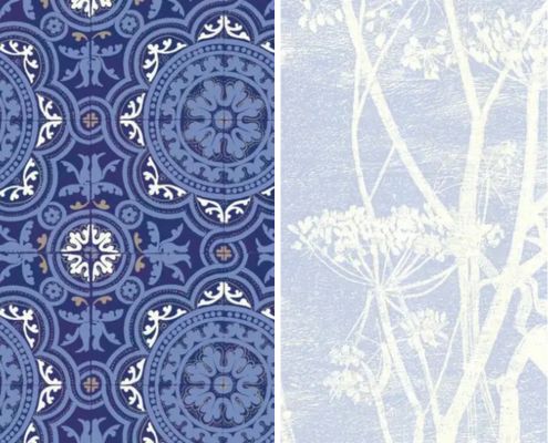 Gräser oder Ornamente in Hell- und Dunkelblau auf Tapete Gräser oder Ornamente in Hell- und Dunkelblau auf Tapete