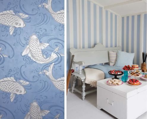 Streifen in Hellblau an der Wand oder Fische auf hellblauer Tapete - wunderbare Akzente lassen sich damit setzen