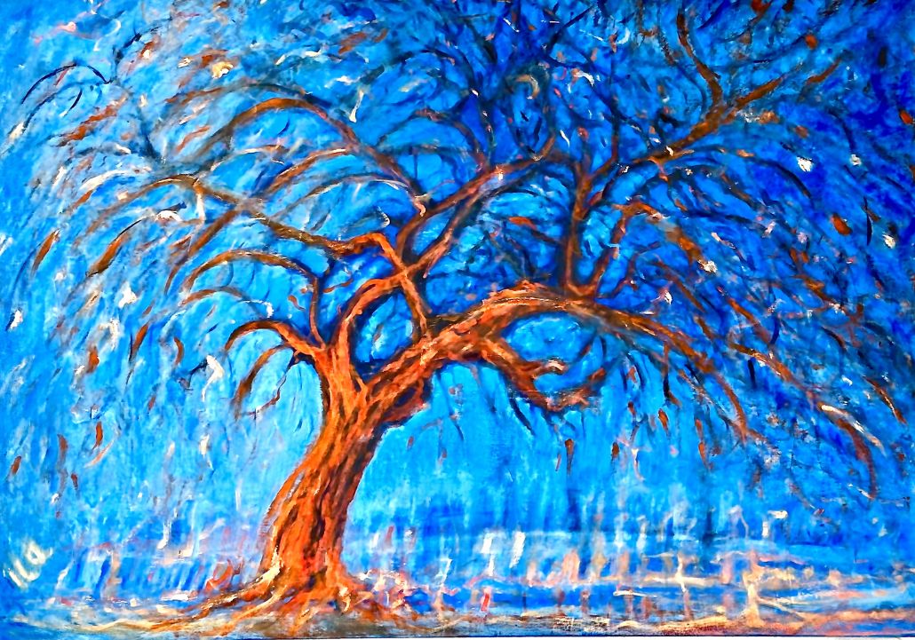 Baum in Blau im Mai "Baum im Mai an der Alster", dargestellt in kräftigem Blau von Ingrid LaPlante