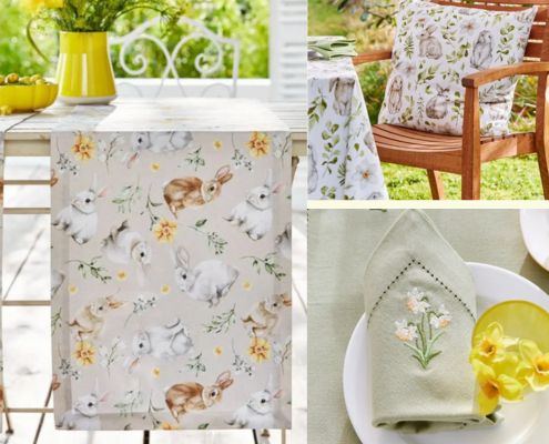 Tischtextilien mit österlichen und frühlöingshaften Motiven