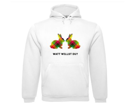 Hoodie mit Häschenoptik und dem Spruch "Watt willst Du?"