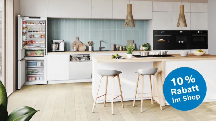 Zehn Prozent Rabatt gibt es auf ausgewählte große und kleine Haushaltsgeräte im Shop von Bosch