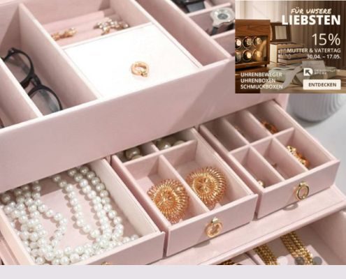 Im Shop der Designhütten kannst du jetzt zum Muttertag und Vatertag Boxen für Uhren und Schmuck mit Chance auf Rabatt entdecken